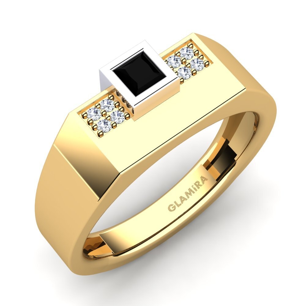 18k Oro Amarillo/Blanco Zafiro negro Anillo de Hombre Cledwyn