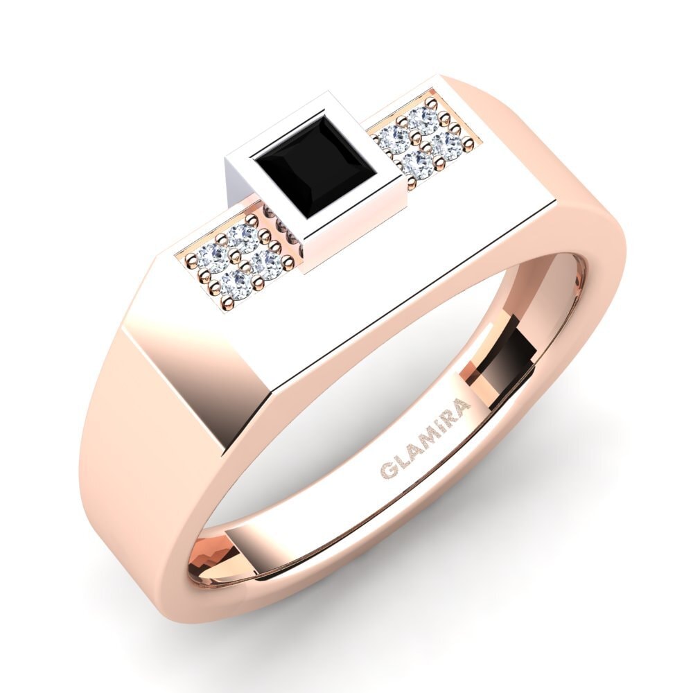 Oro Rosso & Bianco 585 Diamante Nero Anello da uomo Cledwyn