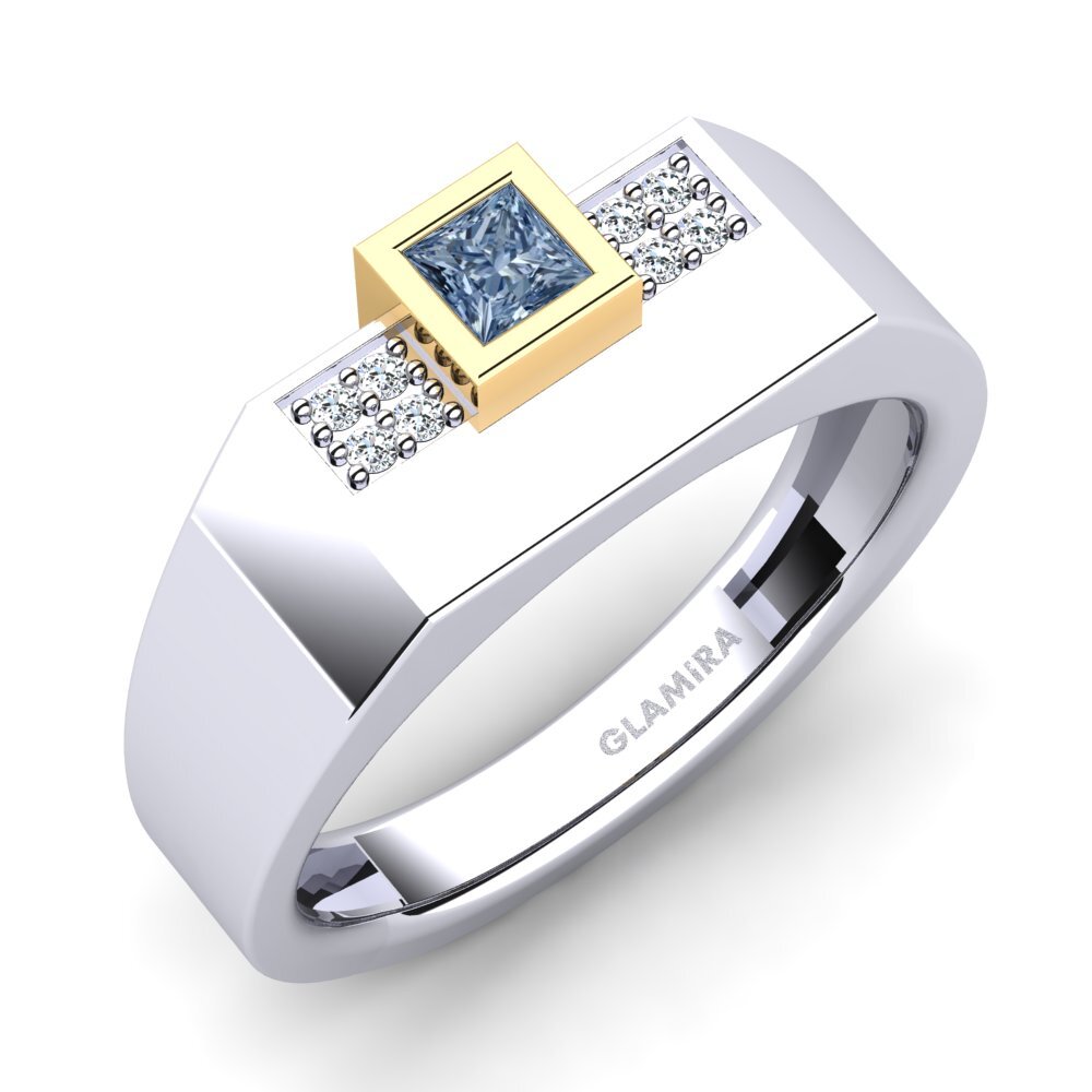 750 Weiß & Gelbgold Blauer Diamant Herrenring Cledwyn