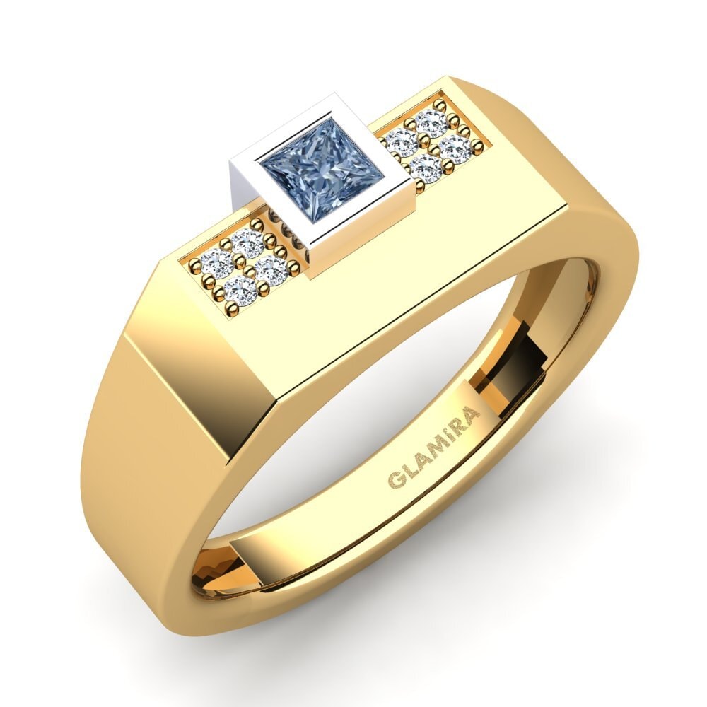 750 Gelb & Weißgold Blauer Diamant Herrenring Cledwyn