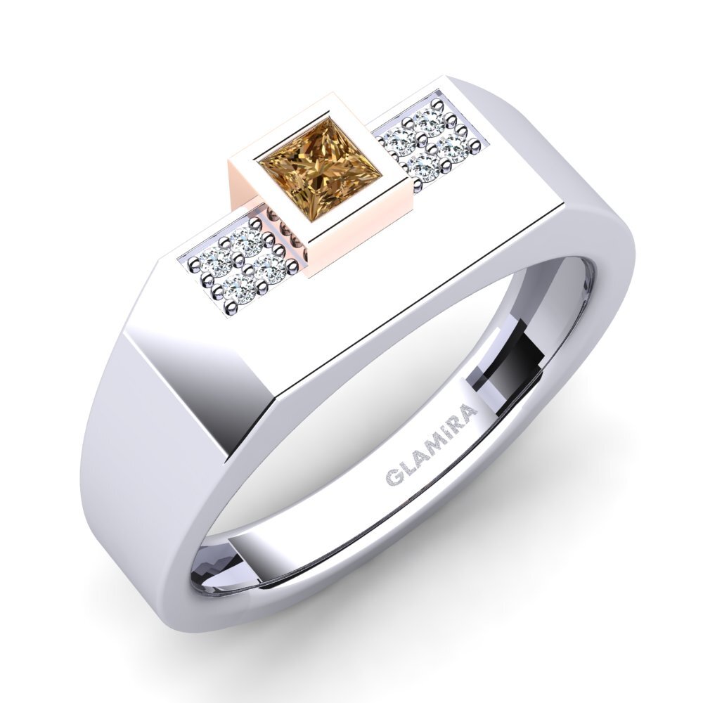 750 Weiß & Rotgold Brauner Diamant Herrenring Cledwyn