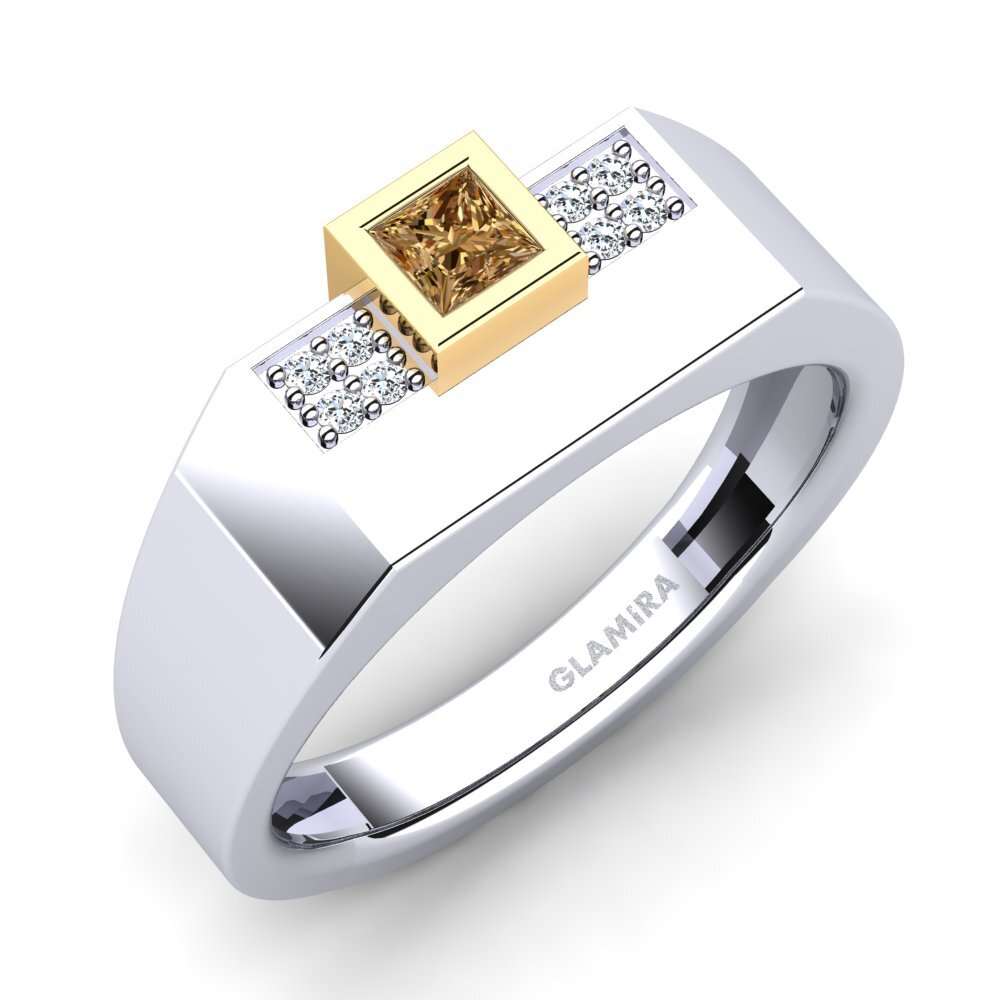 750 Weiß & Gelbgold Brauner Diamant Herrenring Cledwyn