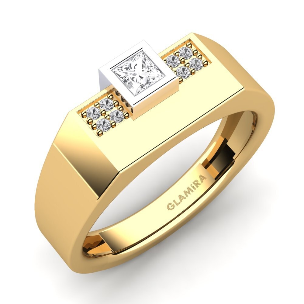 18k Oro Amarillo/Blanco Zafiro blanco Anillo de Hombre Cledwyn