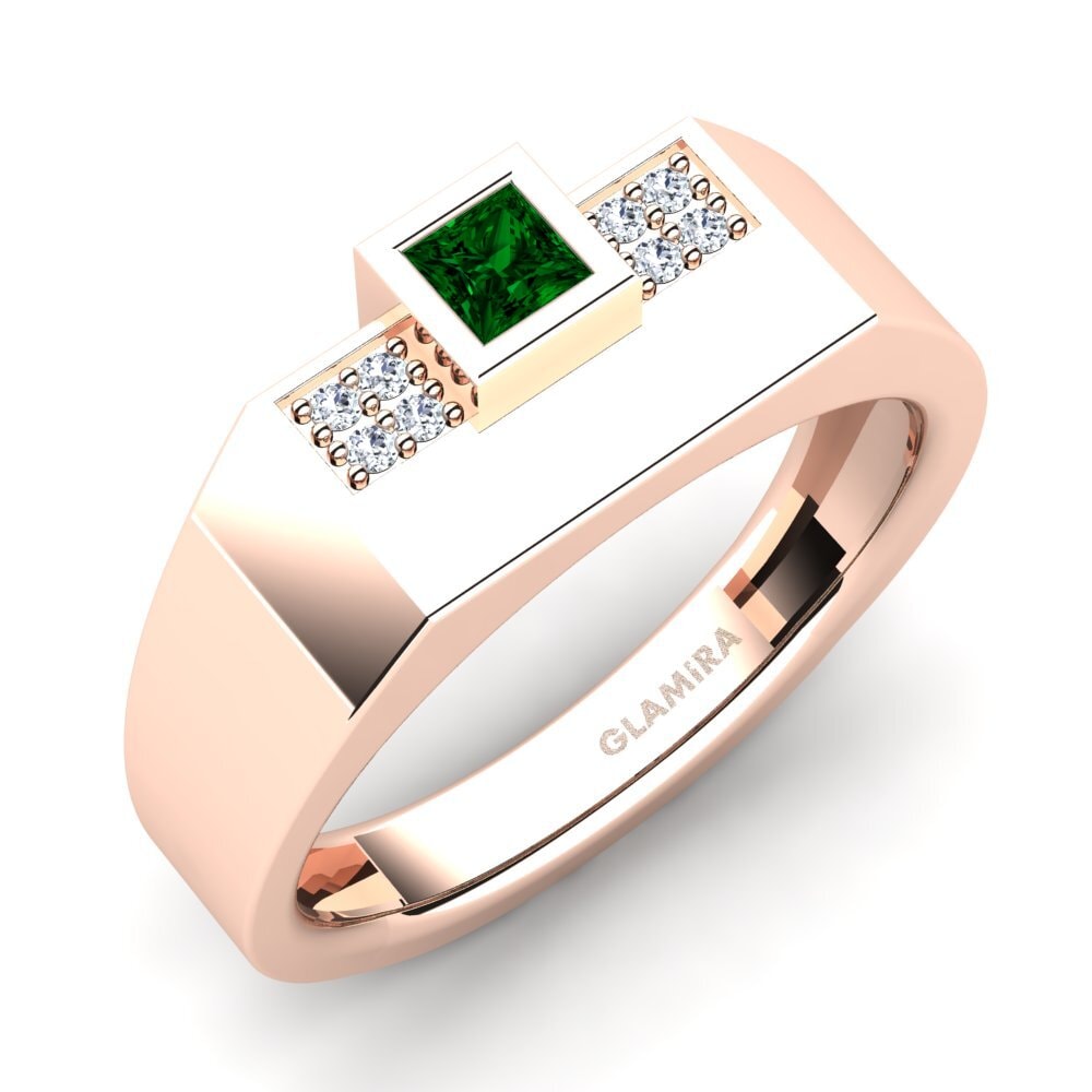 Oro Rosso 585 Zircone Verde Anello da uomo Cledwyn