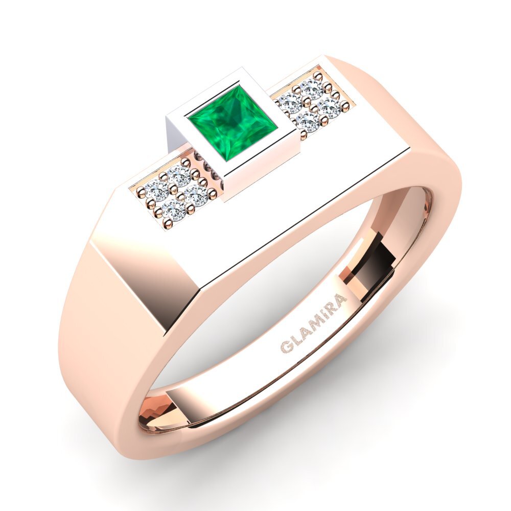 750 Rot & Weißgold Smaragd Herrenring Cledwyn