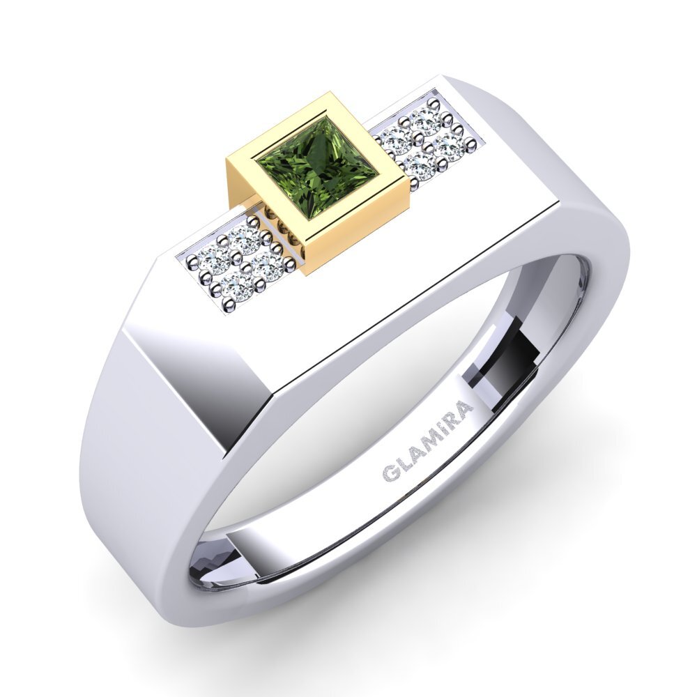 375 Weiß & Gelbgold Grüner Saphir Herrenring Cledwyn