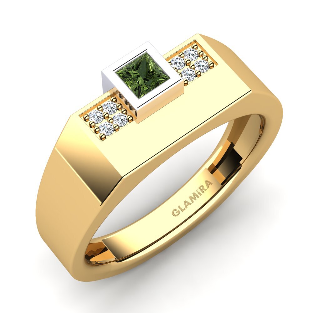 750 Gelb & Weißgold Grüner Saphir Herrenring Cledwyn