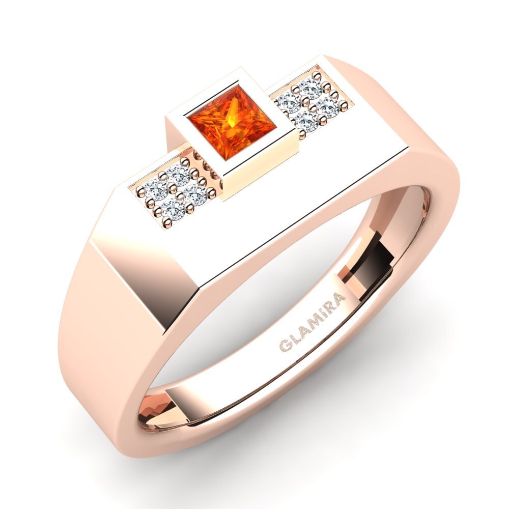 Rotgold 750 Orangefarbener Saphir Herrenring Cledwyn