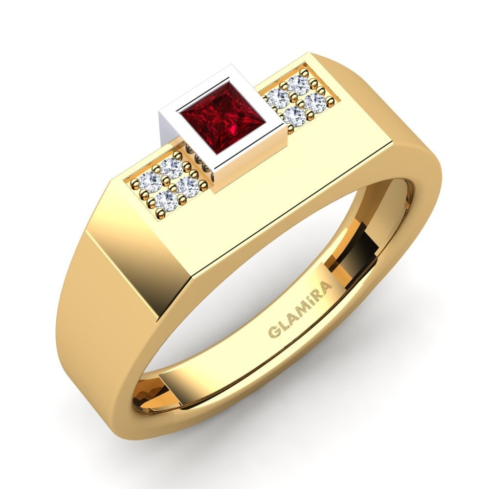 18k Oro Amarillo/Blanco Circonita Roja Anillo de Hombre Cledwyn