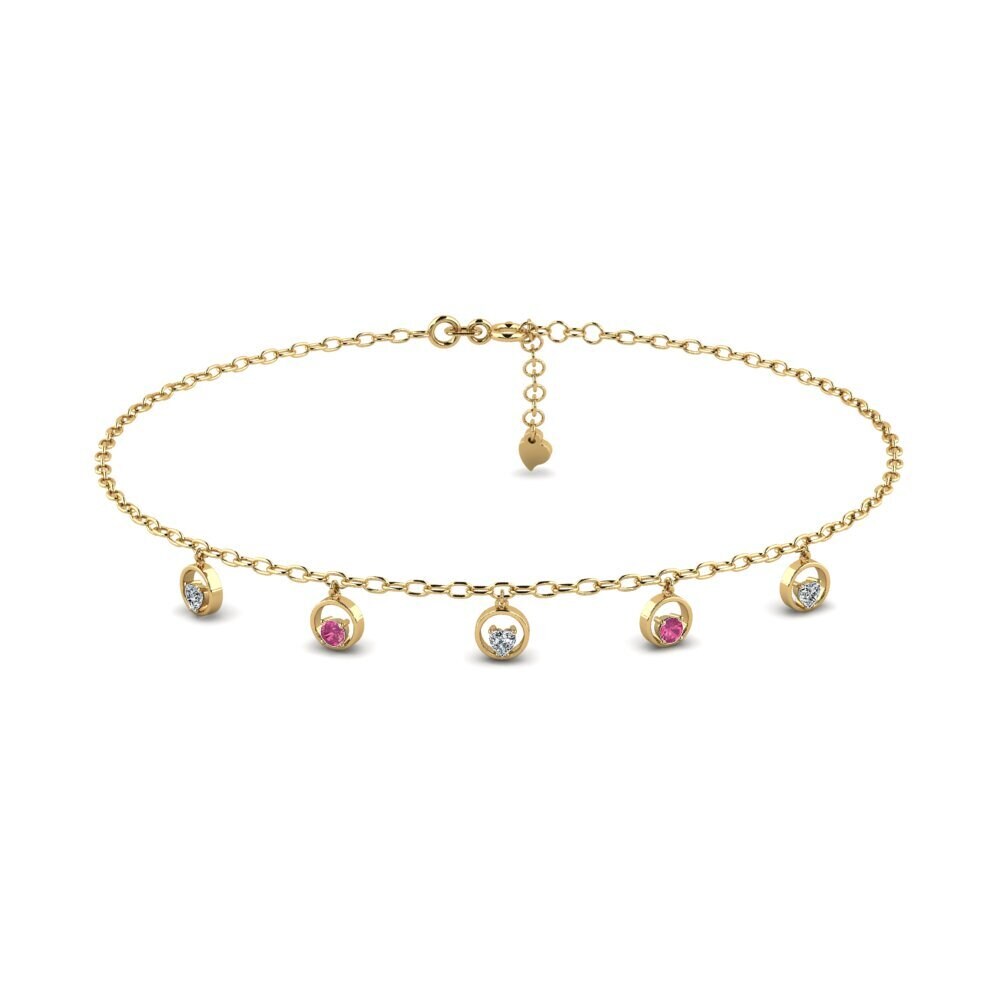14ct Yellow Gold Pink Tourmaline Women's Anklet Clemens