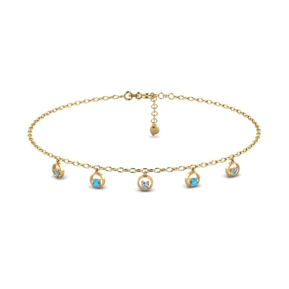 14ct Yellow Gold Blue Topaz Women's Anklet Clemens