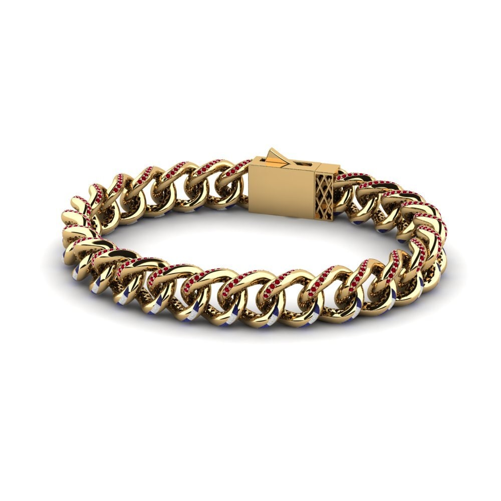 14k Oro Amarillo Circonita Roja Pulsera de Mujer Cloister