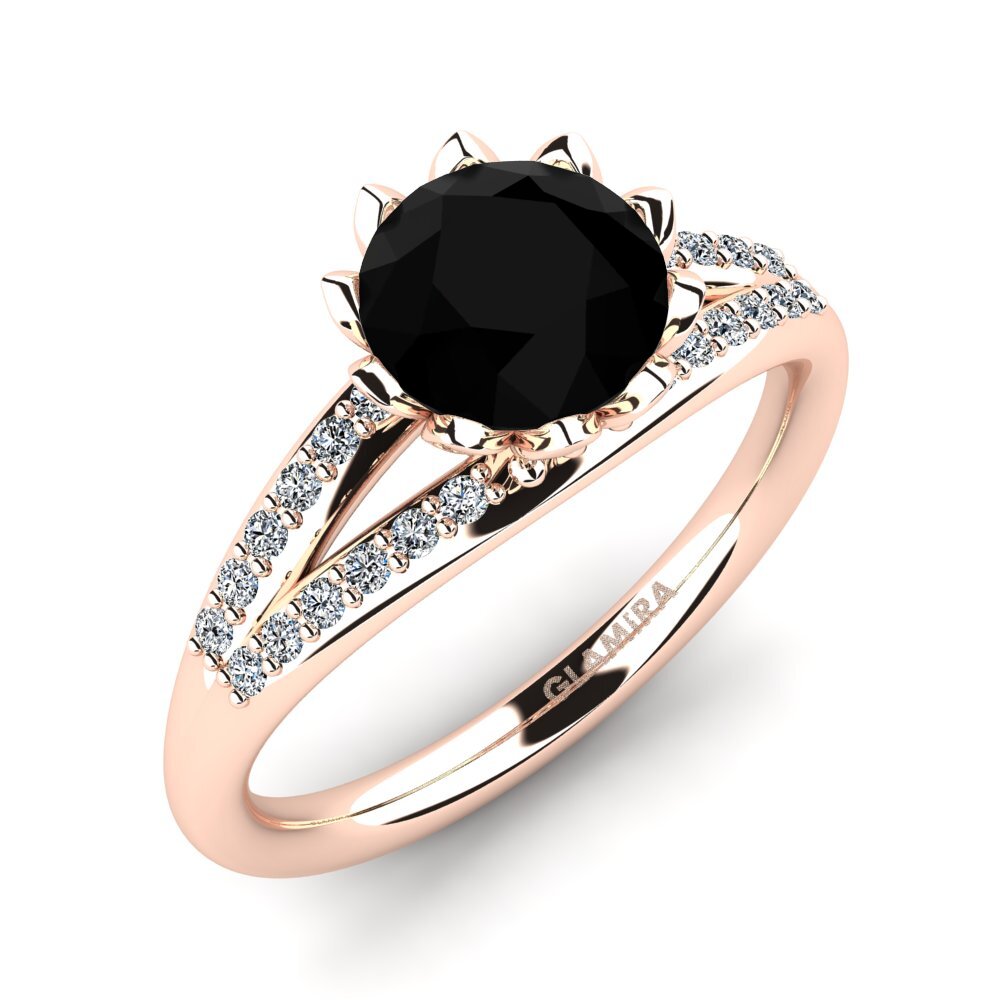 Oro Rosso 585 Diamante Nero Anello da donna Clom