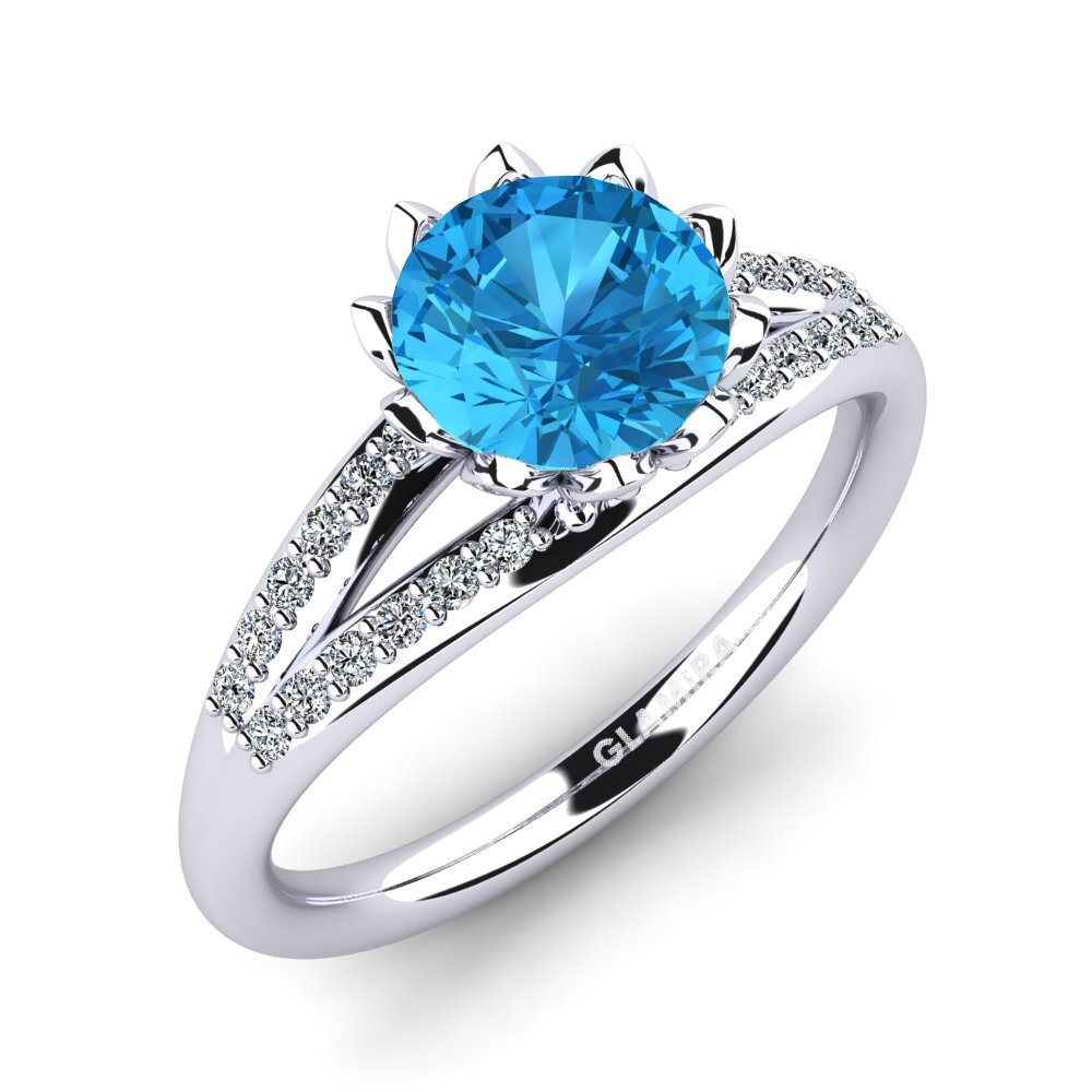 Round Blue Topaz Women's Ring Clom