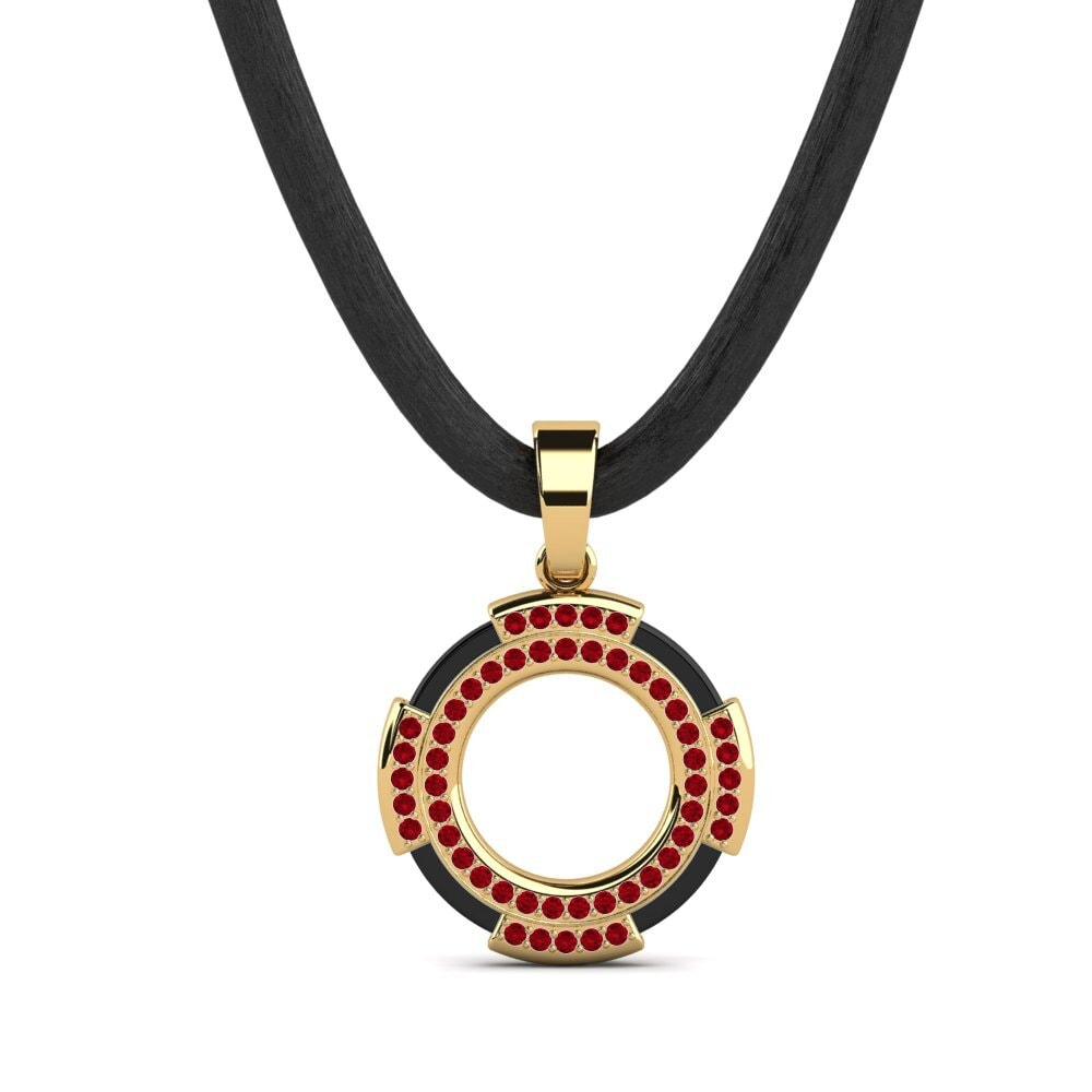 9ct Yellow Gold Red Zirconia Men's Pendant Clute
