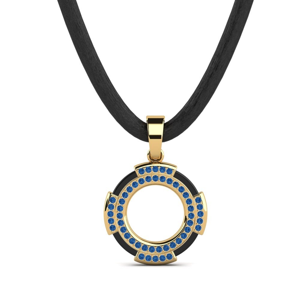 18k Oro Amarillo Circonita Azul Oscuro Colgante para hombre Clute
