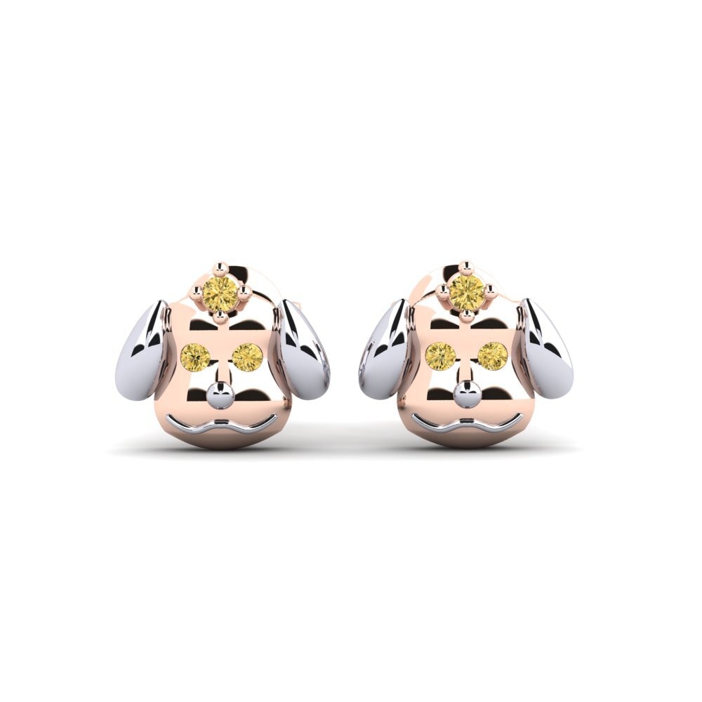 Animals Yellow Diamond 14k Rose & White Gold Earrings