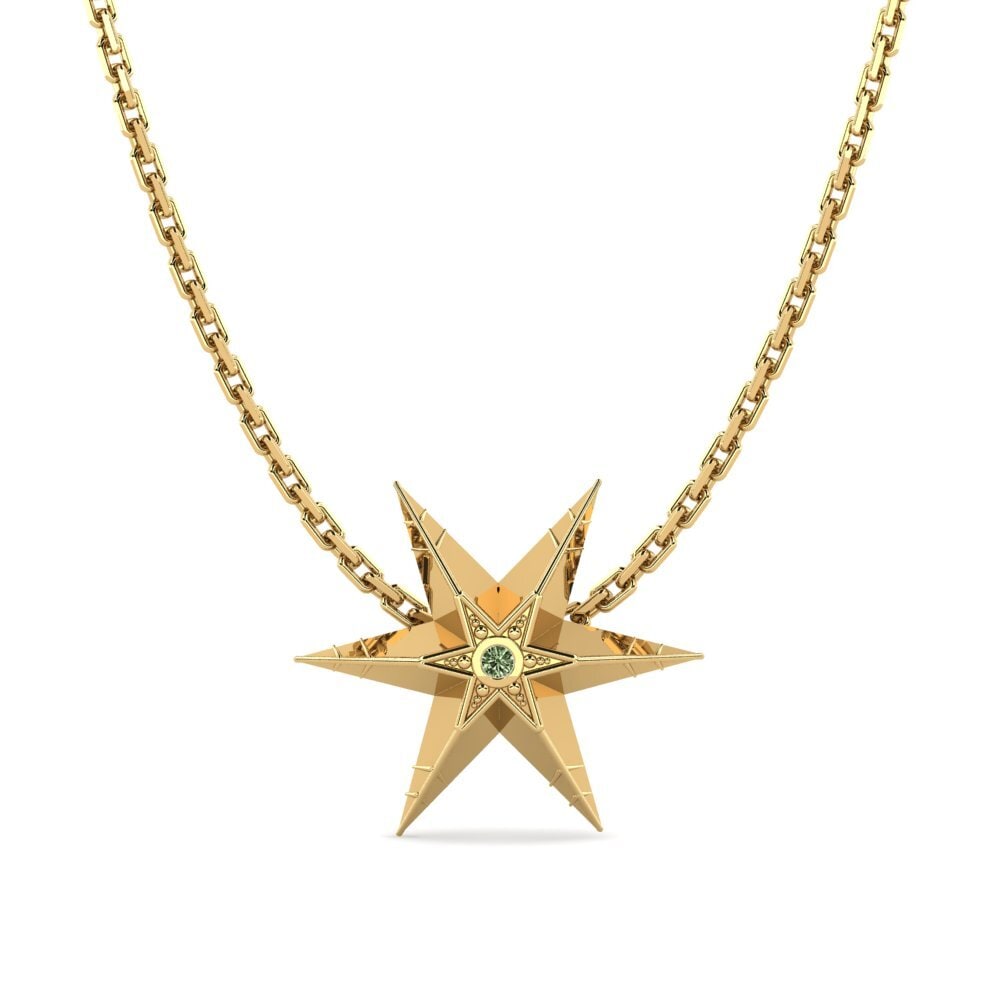 14k Oro Amarillo Diamante Verde Colgante de Mujer Coding