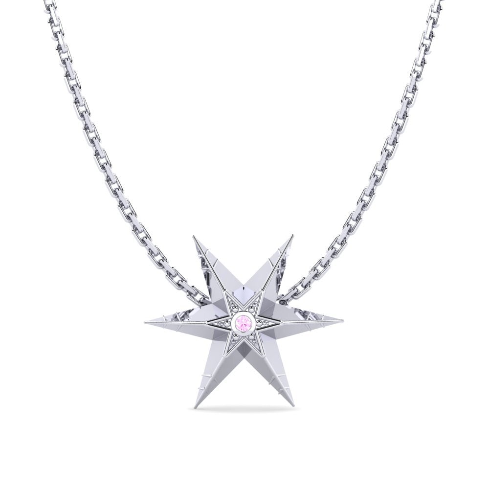 14k Oro Blanco Zafiro Rosado Colgante de Mujer Coding