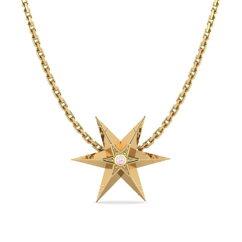 9k Oro Amarillo Zafiro Rosado Colgante de Mujer Coding