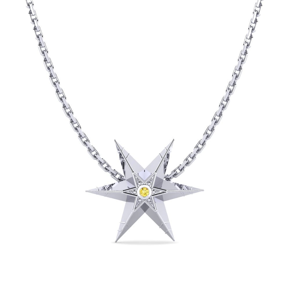 18k Oro Blanco Zafiro amarillo Colgante de Mujer Coding