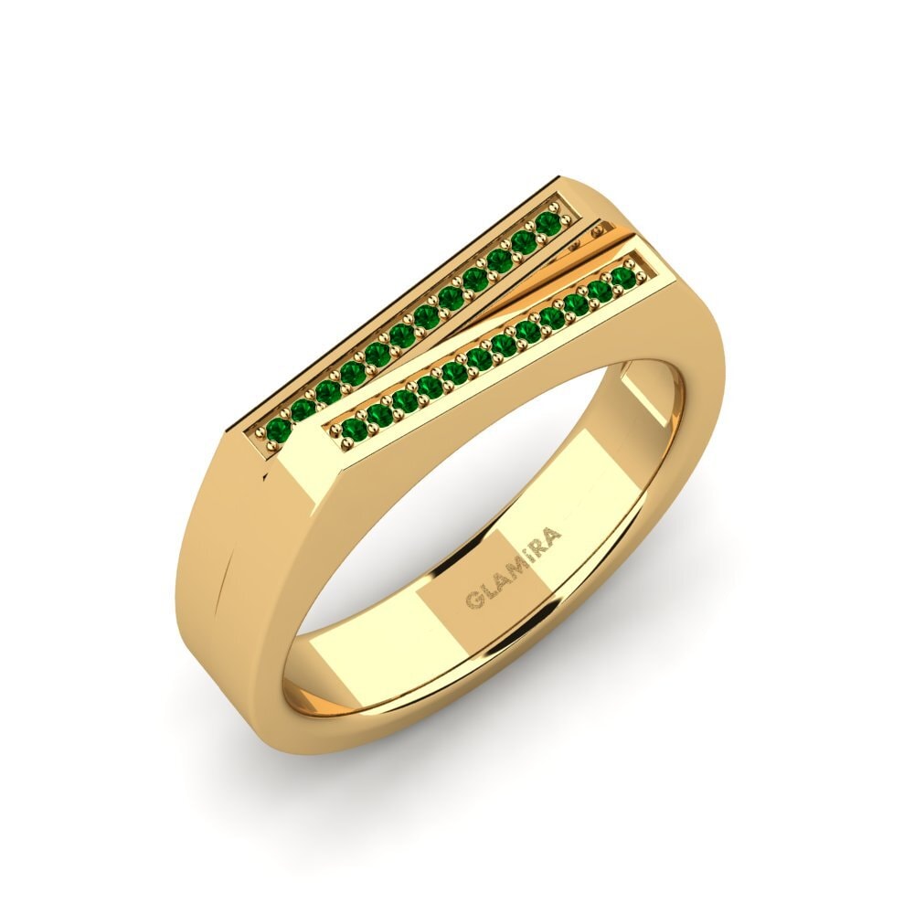 Oro Giallo 750 Zircone Verde Anello da uomo Cohen