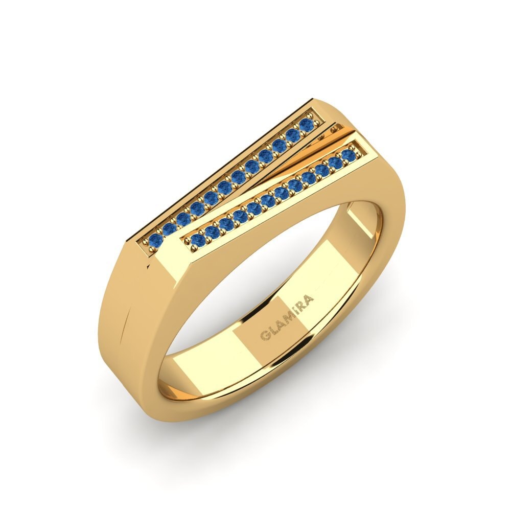 Oro Giallo 585 Zircone Blu Scuro Anello da uomo Cohen