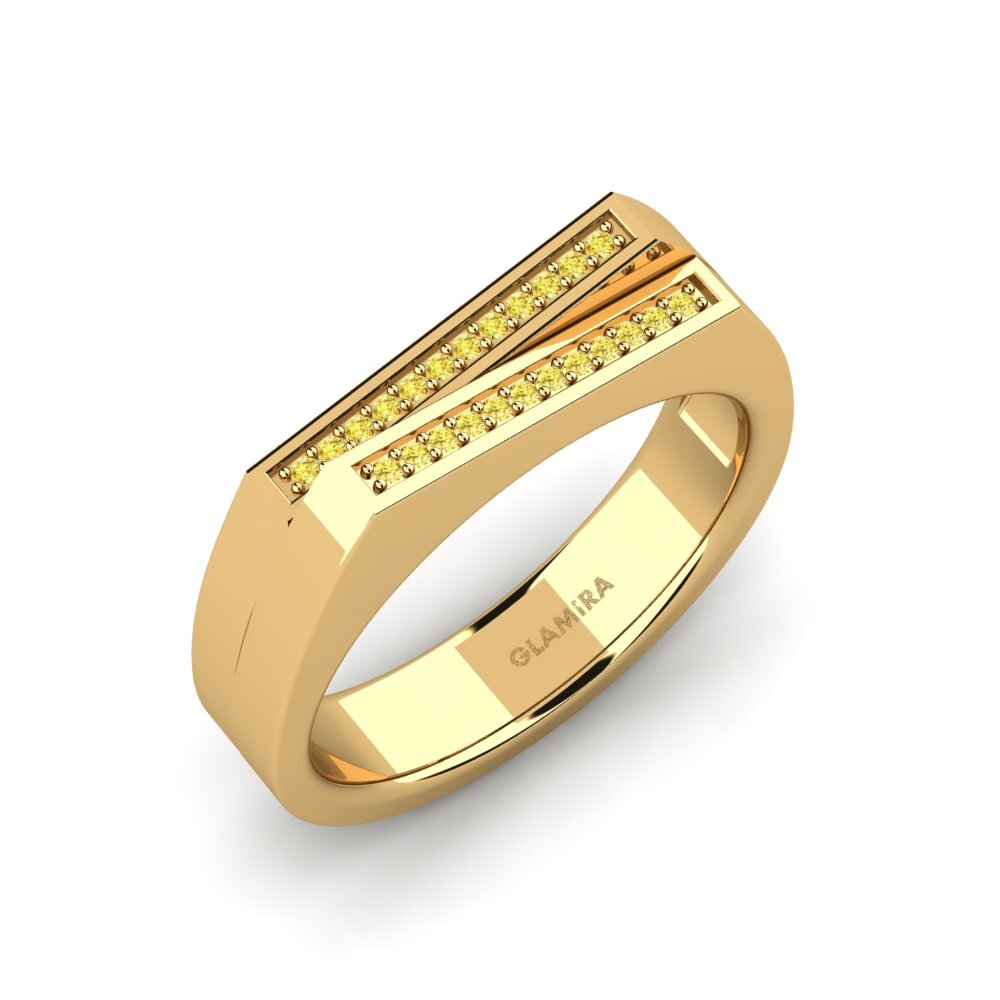 Oro Giallo 585 Zaffiro Giallo Anello da uomo Cohen