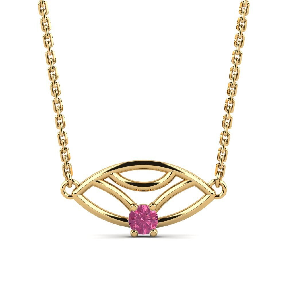 14k Oro Amarillo Turmalina rosa Collar de Mujer Colibril