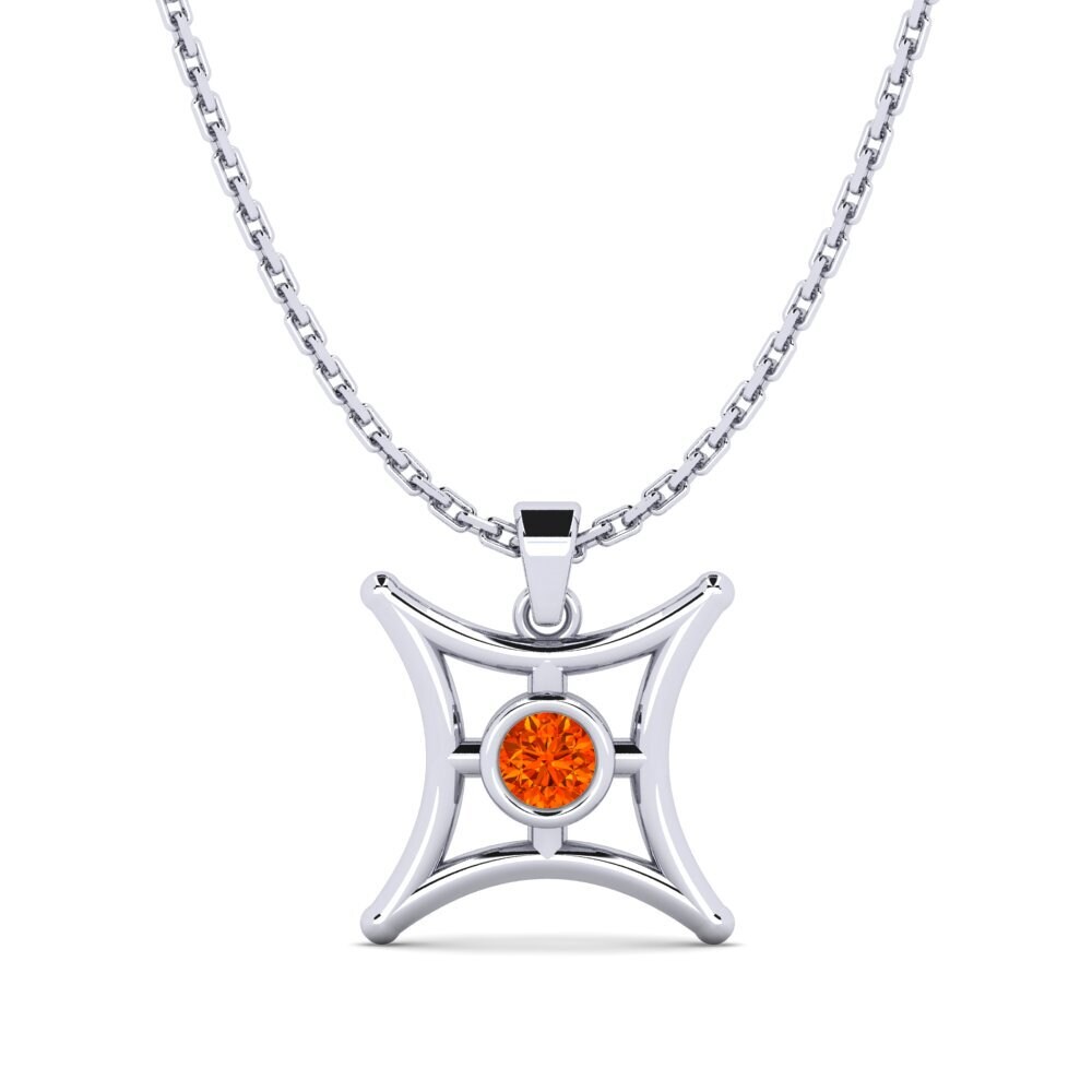 14k Oro Blanco Zafiro Naranja Colgante de Mujer Commerage