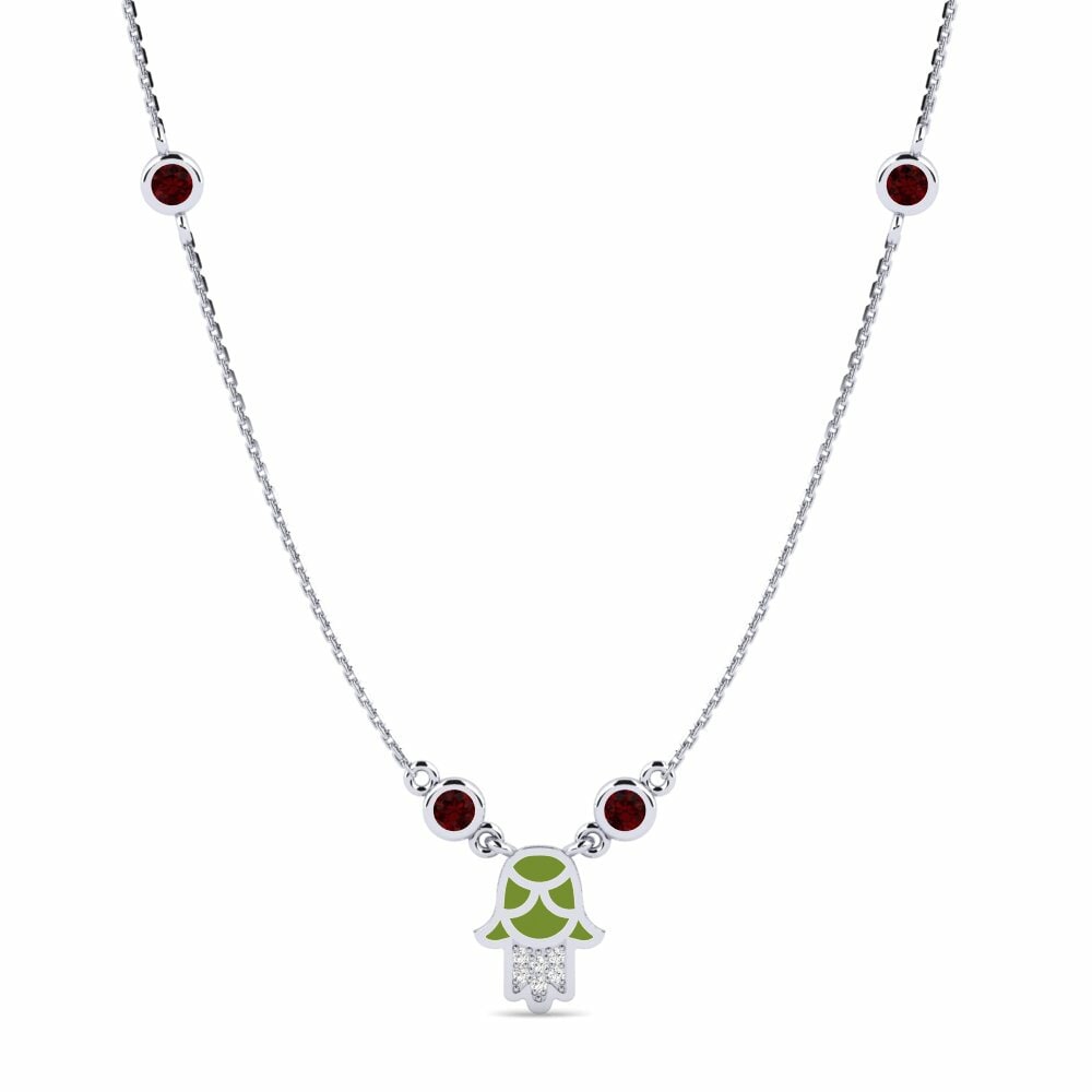 Palladium trắng Đá Garnet / Ngọc Hồng Lựu Dây chuyền nữ Confiar