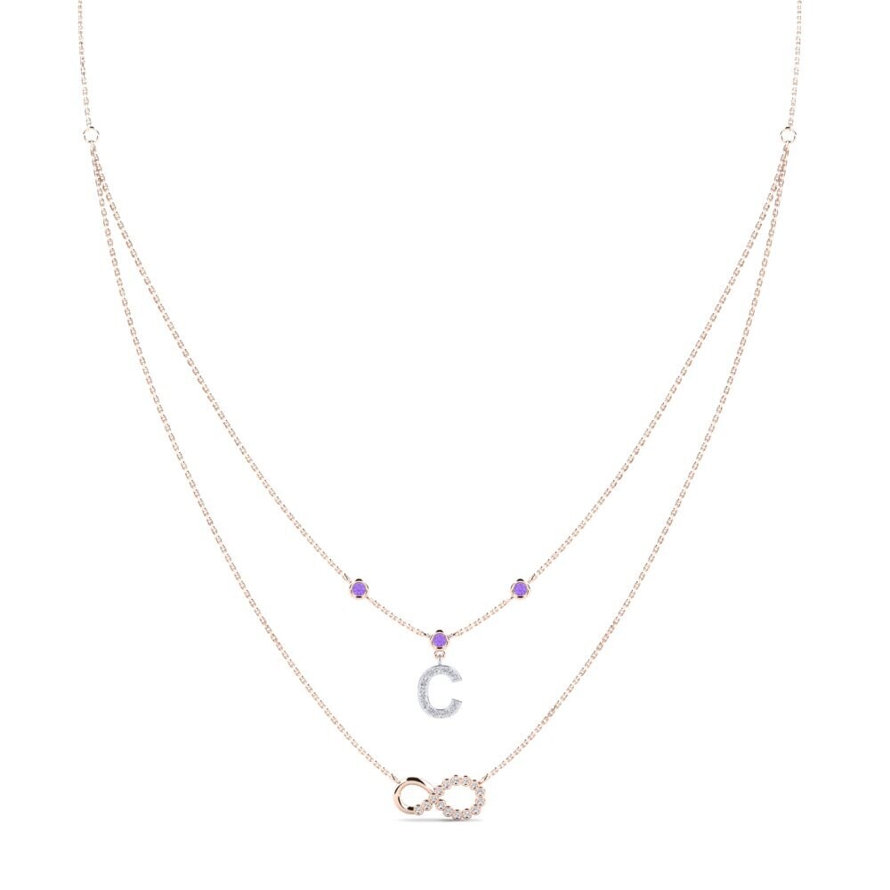 18ct Rose & White Gold Amethyst Women's Necklace Connectat - C