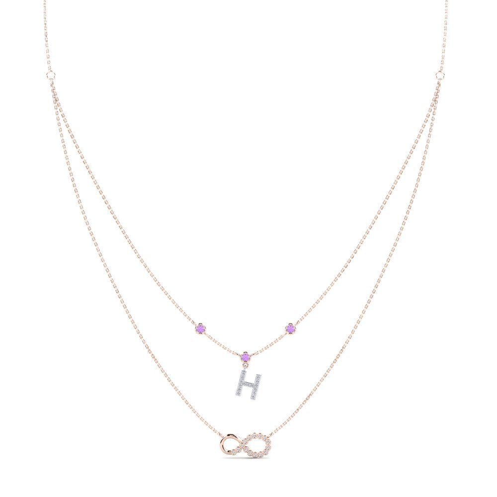 18ct Rose & White Gold Amethyst Women's Necklace Connectat - H