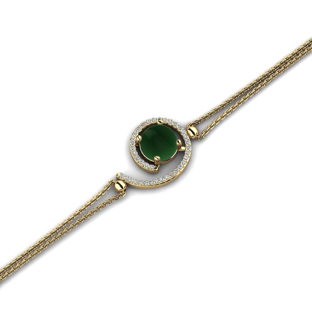 14k Oro Amarillo Esmeralda Cabujón Pulsera de Mujer Conradina
