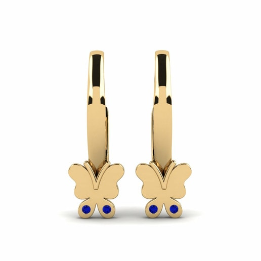 Kids Earring Consistent 585 Yellow Gold & Sapphire