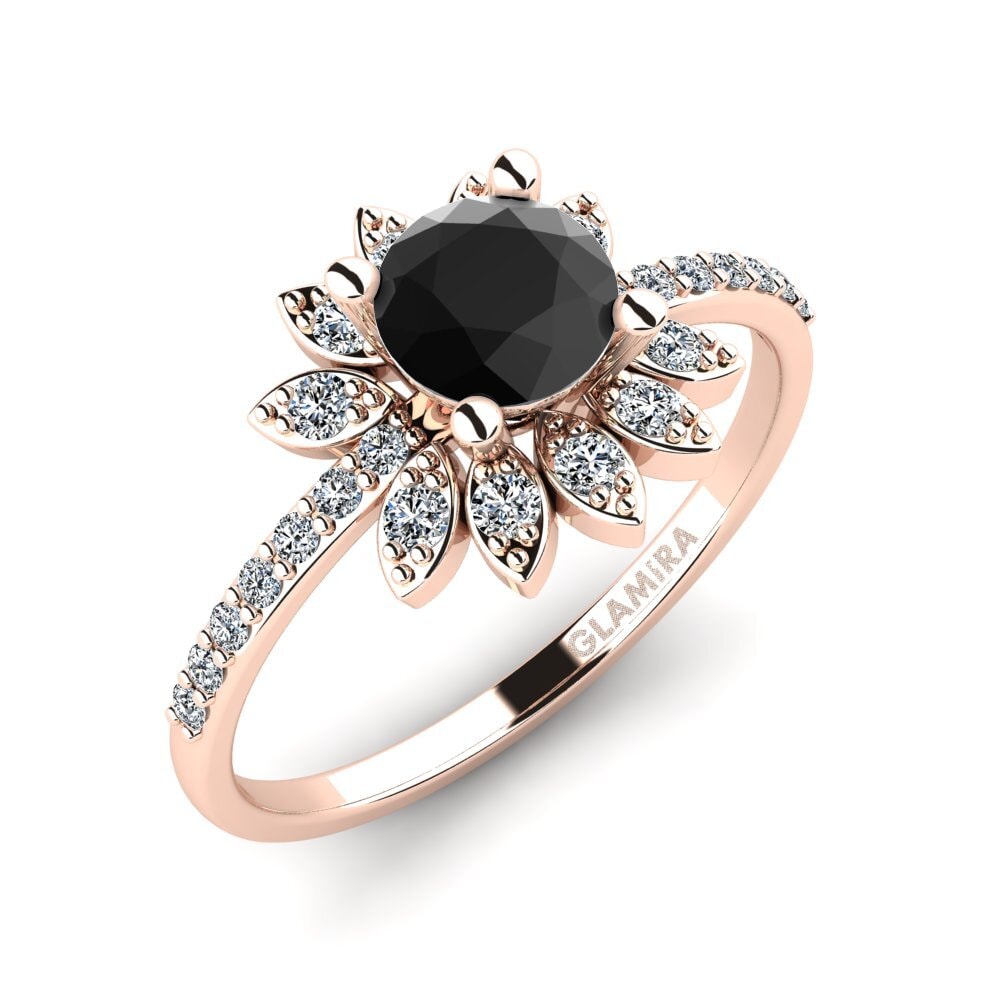 Oro Rosso 585 Diamante Nero Anello da donna Coqu