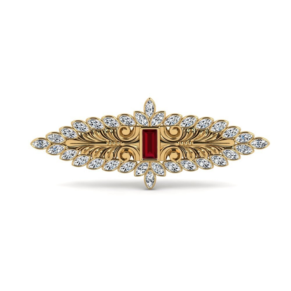 14ct Yellow Gold Red Zirconia Brooch Coquinerie