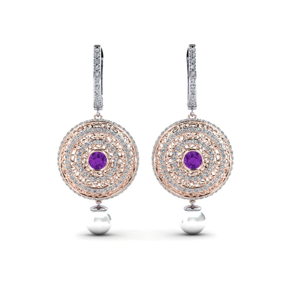 9ct Rose & White Gold Amethyst Women's Earring Cordagel