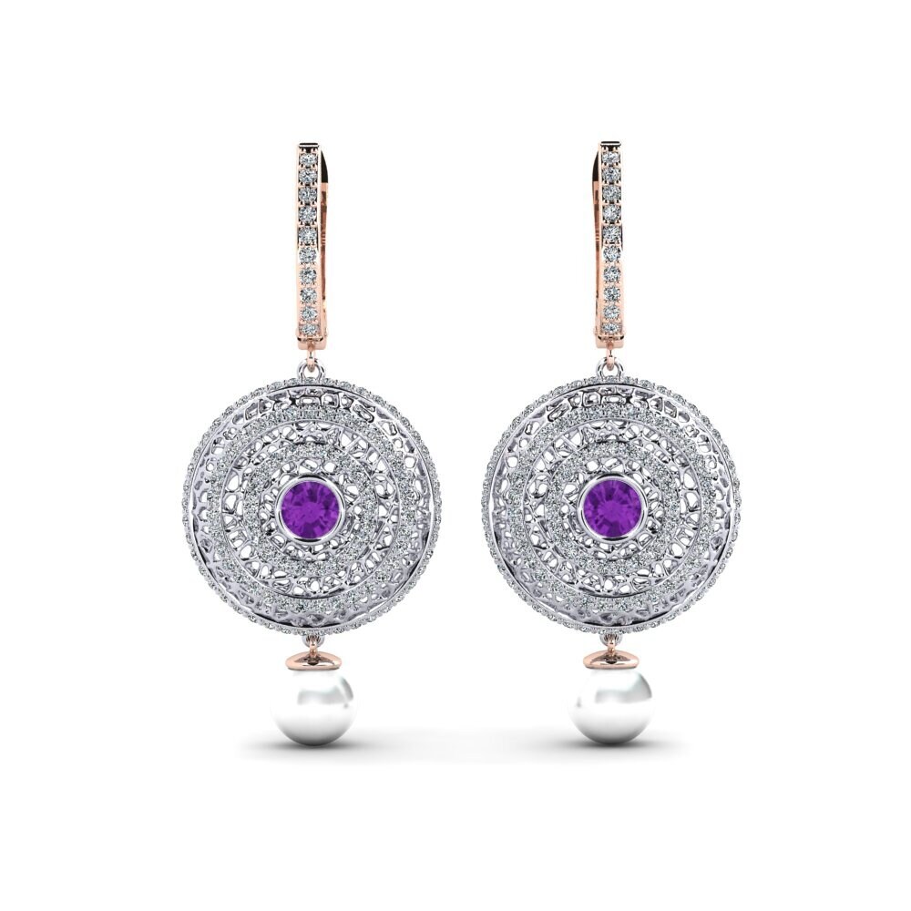 9ct White & Rose Gold Amethyst Women's Earring Cordagel