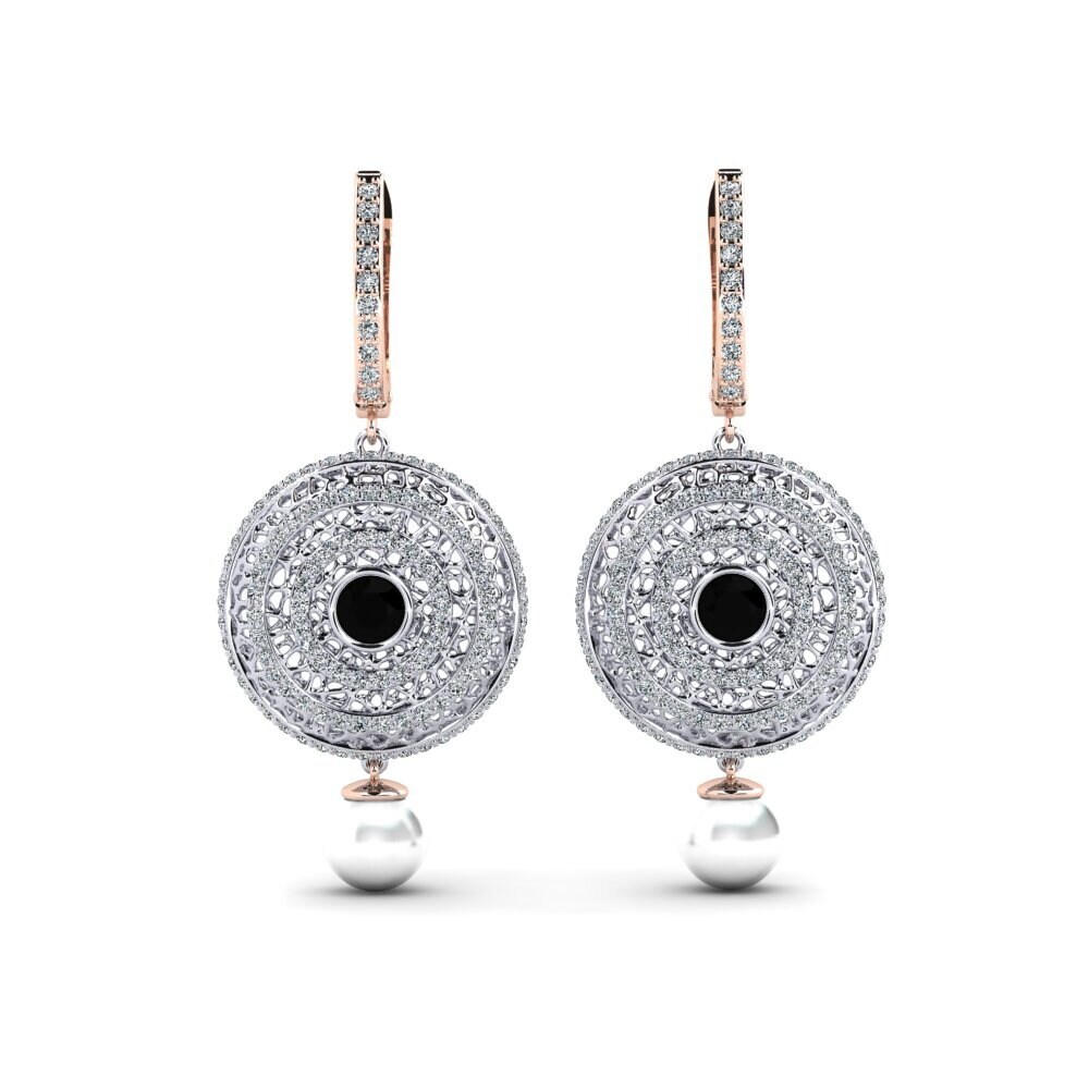 14ct White & Rose Gold Black Onyx Women's Earring Cordagel