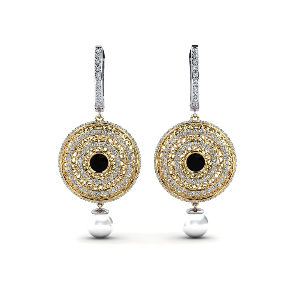 14ct Yellow & White Gold Black Onyx Women's Earring Cordagel