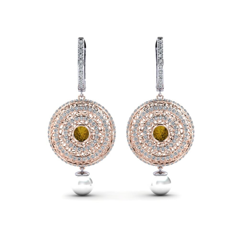 14ct Rose & White Gold Brown Zircon Women's Earring Cordagel