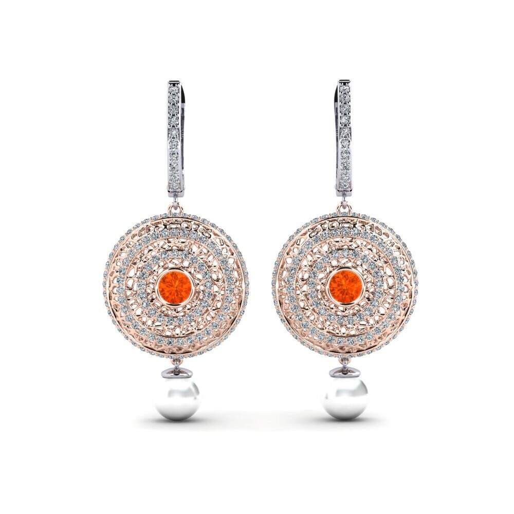 14ct Rose & White Gold Fire Opal Women's Earring Cordagel