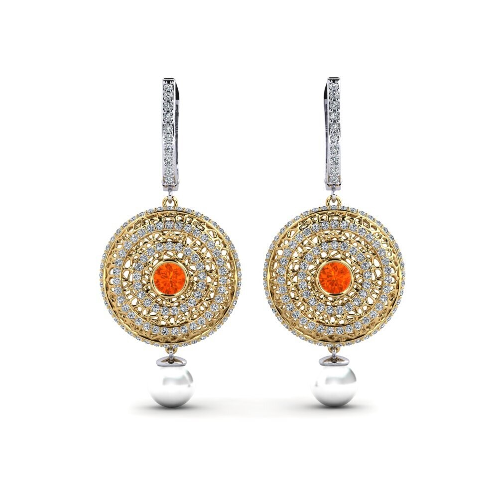 9k Yellow & White Gold Fire-Opal Women's Earring Cordagel