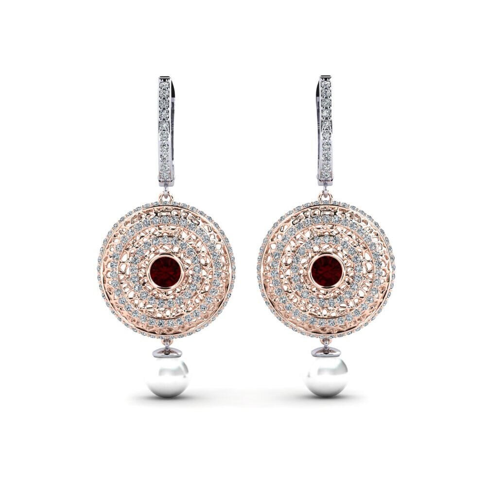 9ct Rose & White Gold Garnet Women's Earring Cordagel