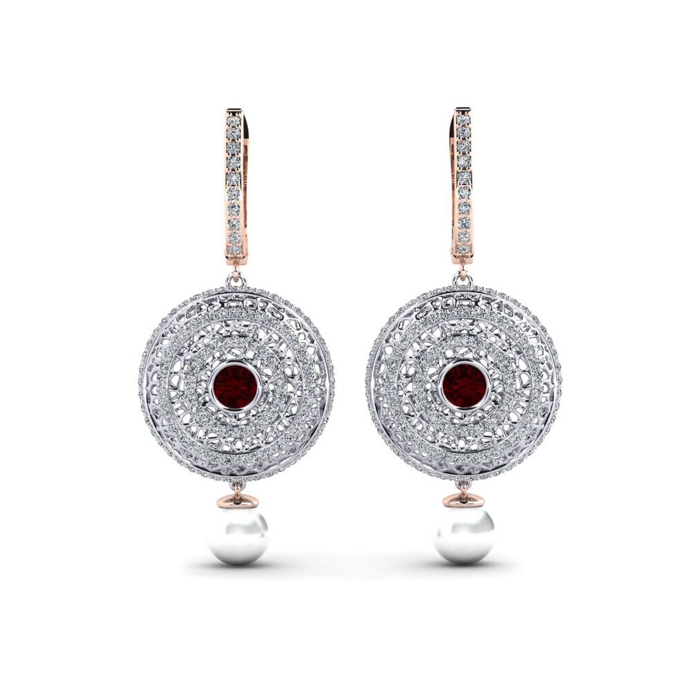 18k White & Rose Gold Garnet Women's Earring Cordagel