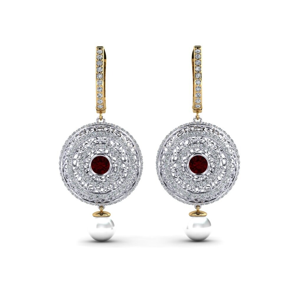 14ct White & Yellow Gold Garnet Women's Earring Cordagel