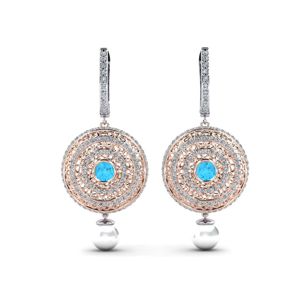14ct Rose & White Gold Blue Topaz Women's Earring Cordagel