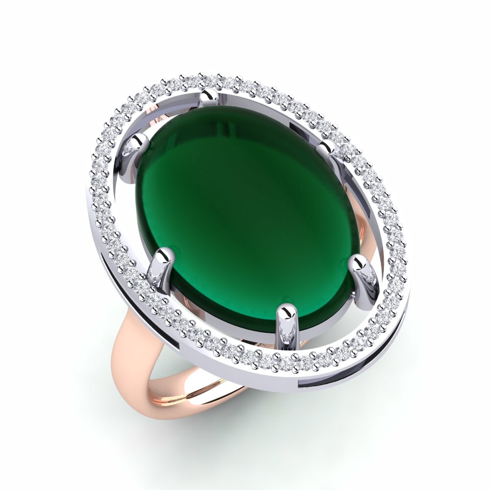 Or Rose& Blanc 18k Émeraude Cabochon Bague Cordalie
