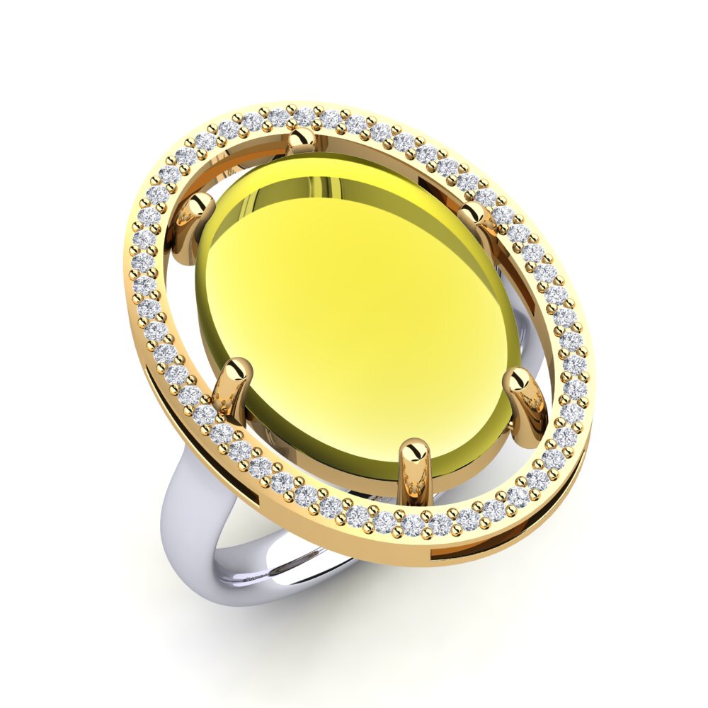 Or Blanc & Jaune 14k Topaze Citron Cabochon Bague Cordalie